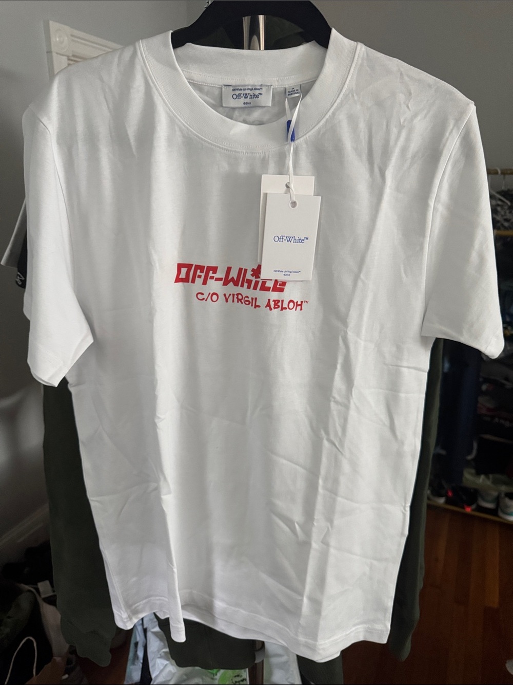 Off-White White Tee with Red Chest Logo